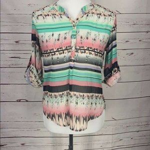 About A Girl Los Angeles Sheer Aztec Southwest Print Blouse Size Small